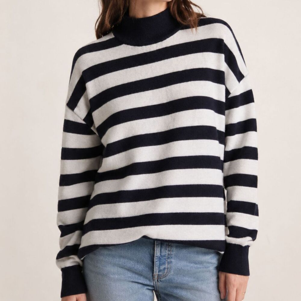 Madewell Striped Mock Neck Merino Wool Blend Sweater Navy Ivory Size Small